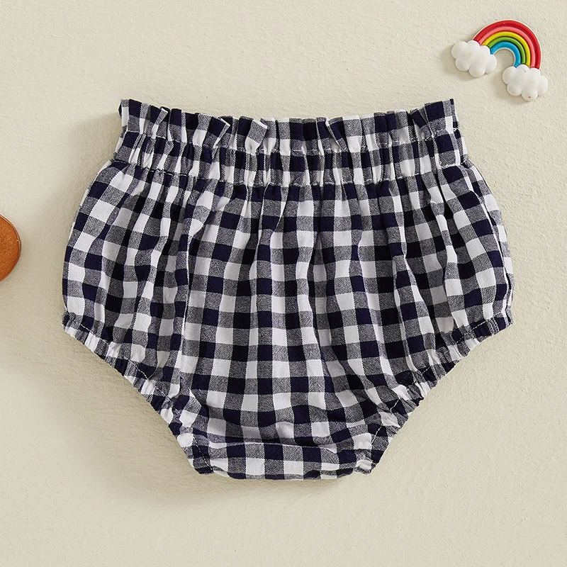 Casual Shorts Cotton Shorts Baby Cotton Bloomers Summer Newborn Baby Elastic Waist Shorts Casual Plaid Print Toddler Bloomers PP Pants Cotton Soft Triangle Baby Girl Shorts
