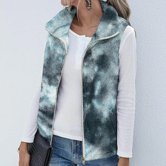 Womens Winter Casual Sherpa Fleece Vest Sleeveless Zip Up Fuzzy Jacket  Lightweight Waistcoat Gilet with Pockets