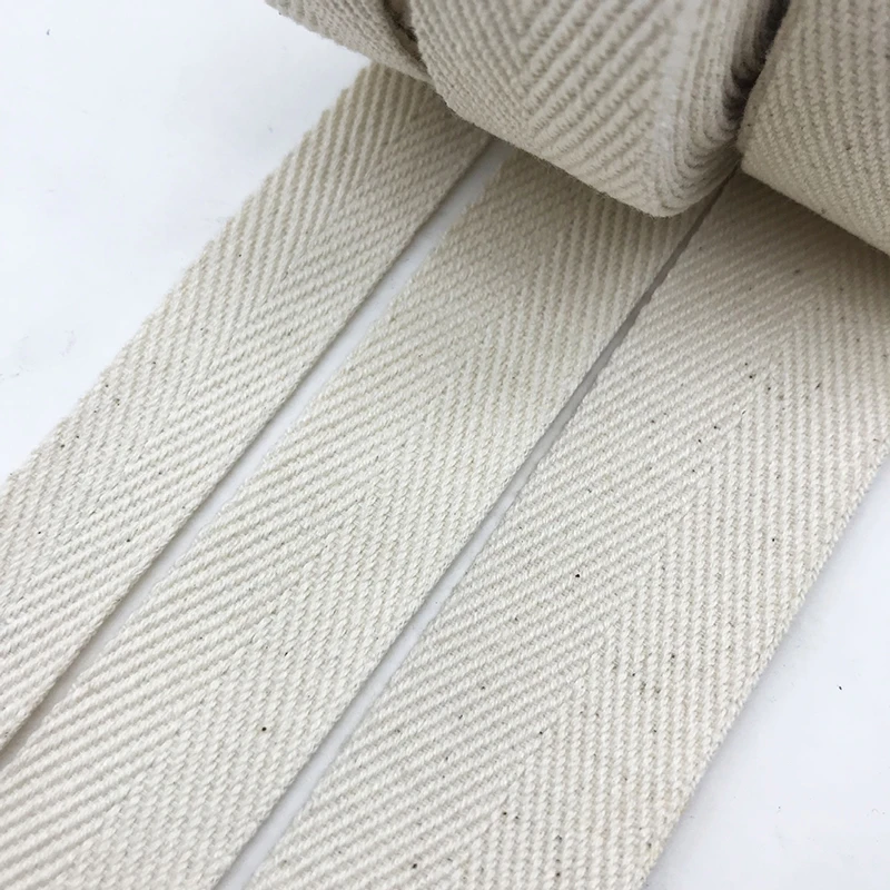 10/20 Yards Natural Color Twill Herringbone Cotton Webbing Ribbon Beige 25mm 38mm 50mm for Bag/Clothing Sewing Accessories