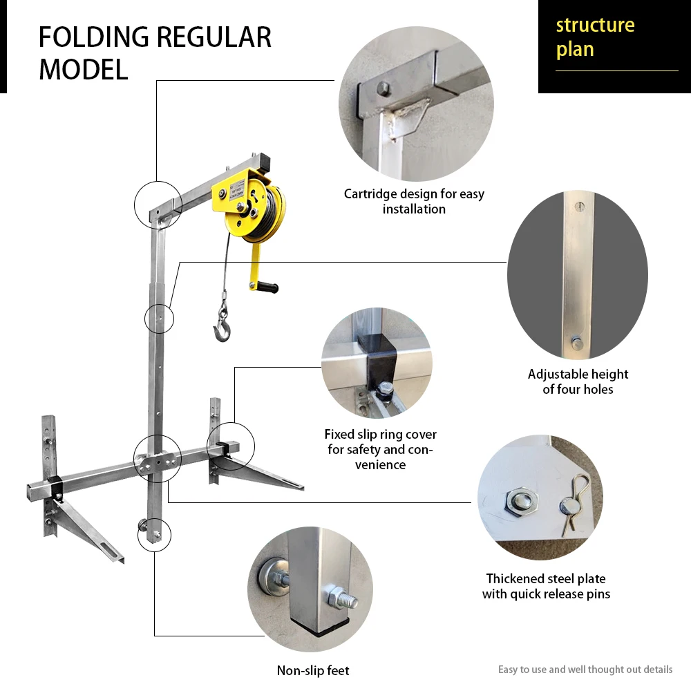 Air-conditioning Lifting Machine Bracket 10m / 25m Crane Lifting Bracket Side Swing Crane Manual Winch Assembly