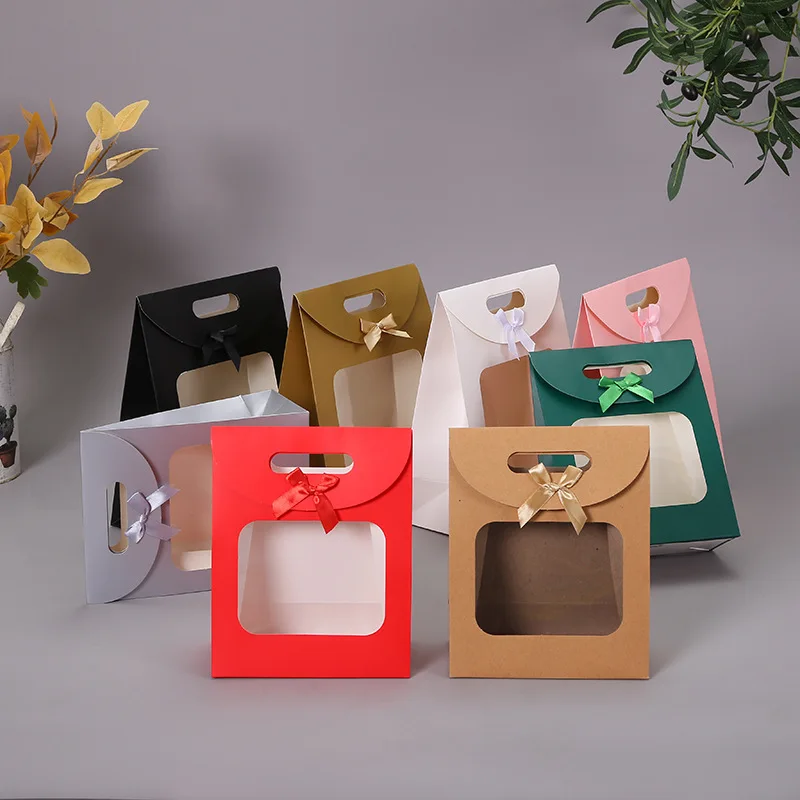 Sac fourre tout en papier kraft solide avec rabat à nœud ouvert, boîte