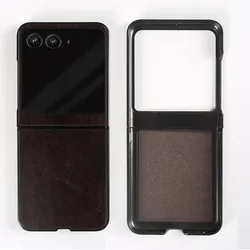 Luxurious Genuine Leather Shockproof Phone Case for Motorola Razr 50 Ultra - 2024 Edition (Dark Brown 5305)