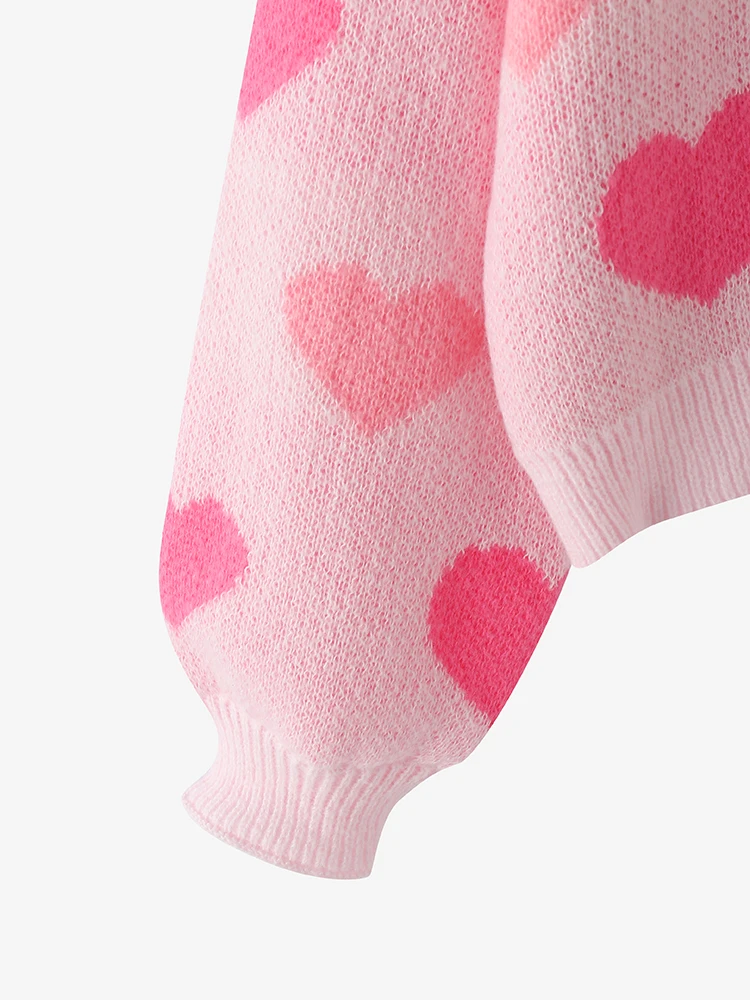 Polyester Long Sleeve Heart Print Sweater for Women