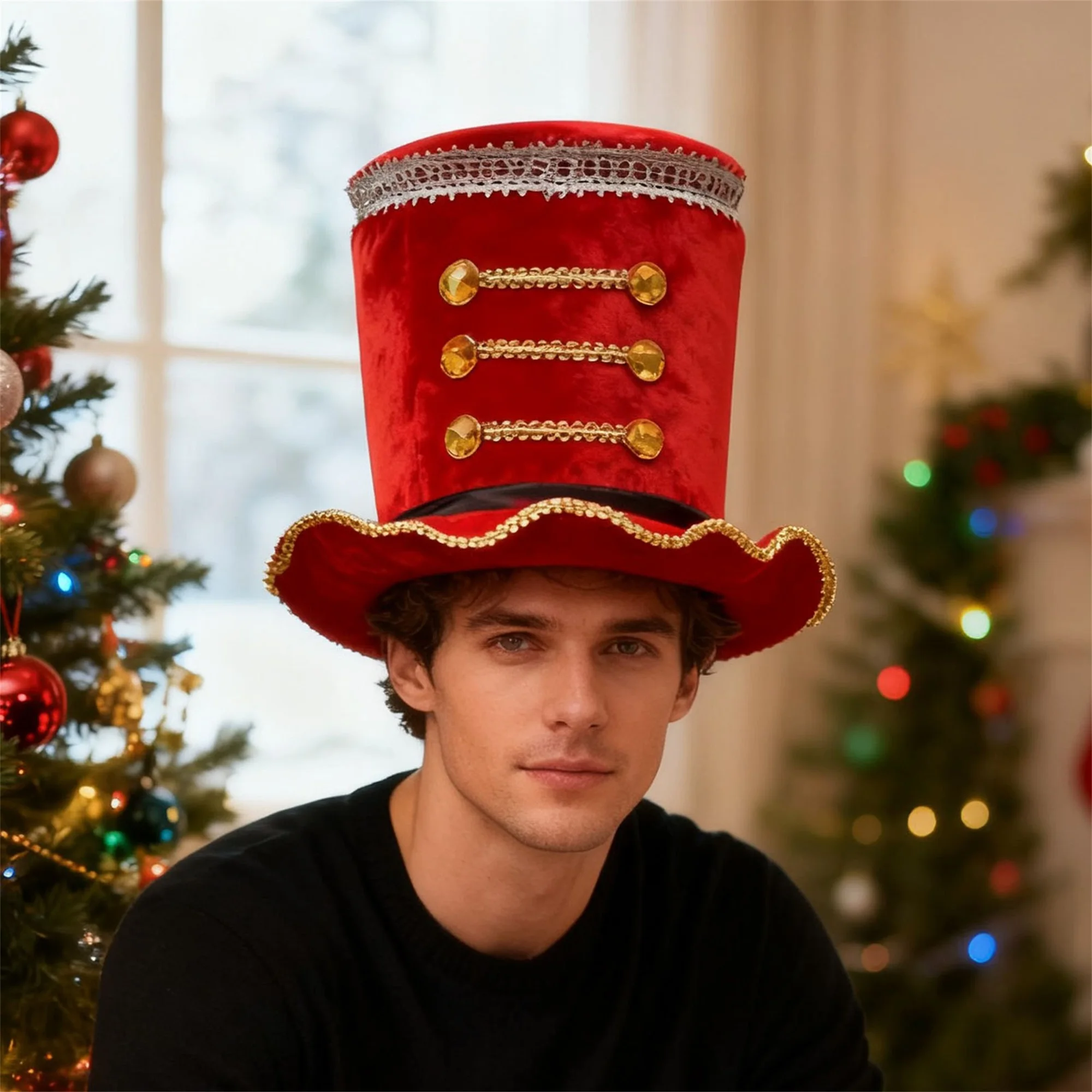 Women Men Halloween Witch Hat Retro Stylish Fedora Hat for Costume Party Dress Up with Black Lace Trim and Buckle