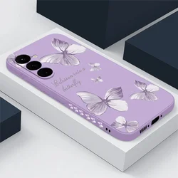 Butterfly Pattern Hand Lanyard Soft Silicone Phone Case for Samsung A57 (A166 Purple)
