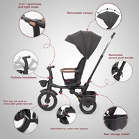 Tricycle pour bébé, tricycle pliable 7 en 1 pour enfants de 6 mois à 5 ans, pédale de frein, capot extensible, garde-corps amovible 4