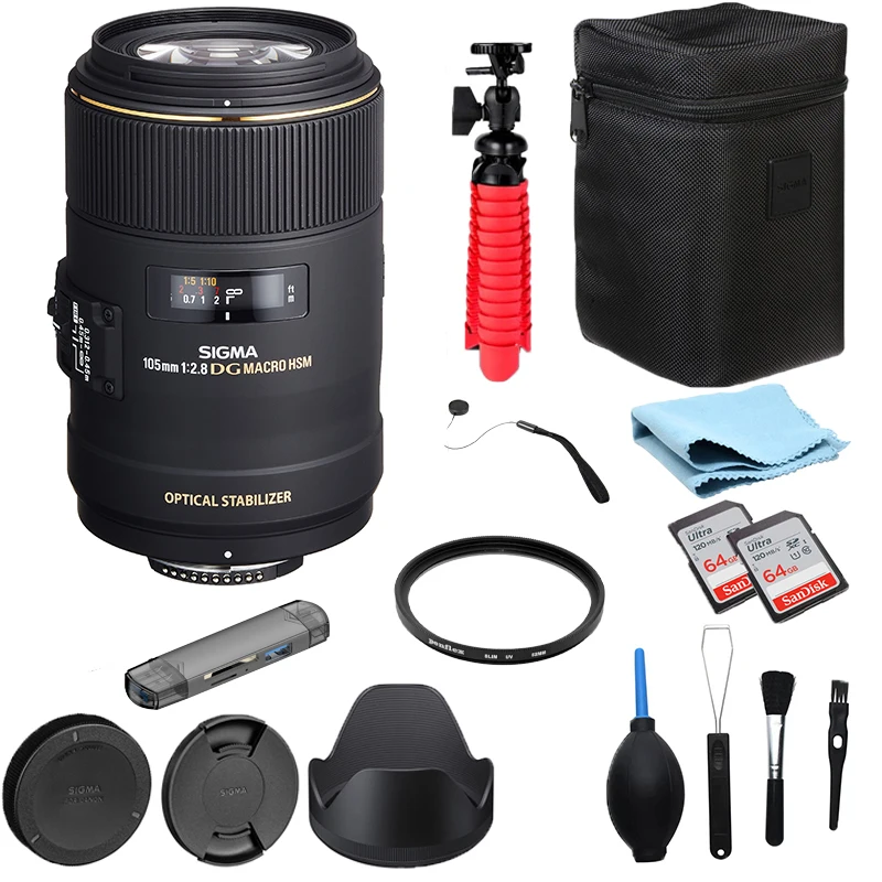 Sigma 105Mm F2.8 Ex Dg Os Obiettivo Macro Hsm Per Fotocamera Reflex Canon Per Montaggio Canon O Montaggio Nikon + 2 Sd
