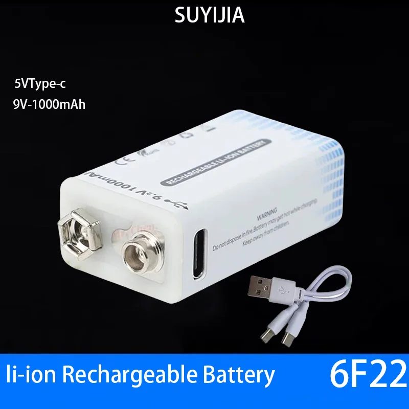 

9V 1000mAh Li-ion Rechargeable BatteryUSB Rechargeable 9V Li-ion Square Battery for Microphone Access Lock Multimeter Instrument