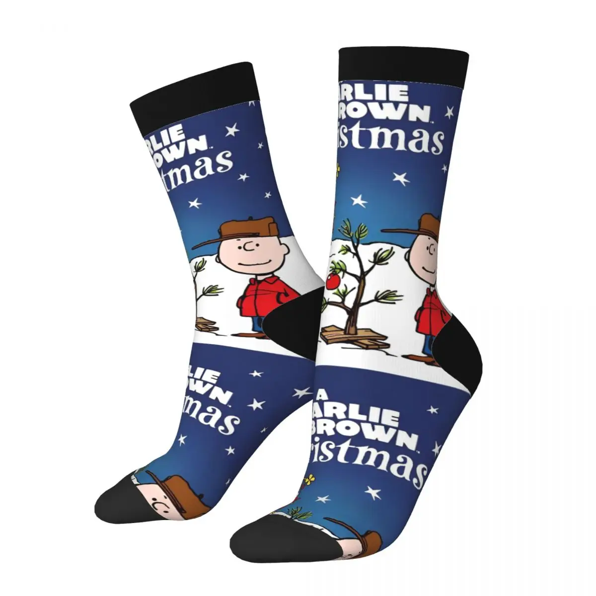 Medias navideñas de Snoopy y Charlie Brown, diseño de cómic, novedosas, calcetines antibacterianos de otoño, calcetines suaves unisex para hombre para exteriores