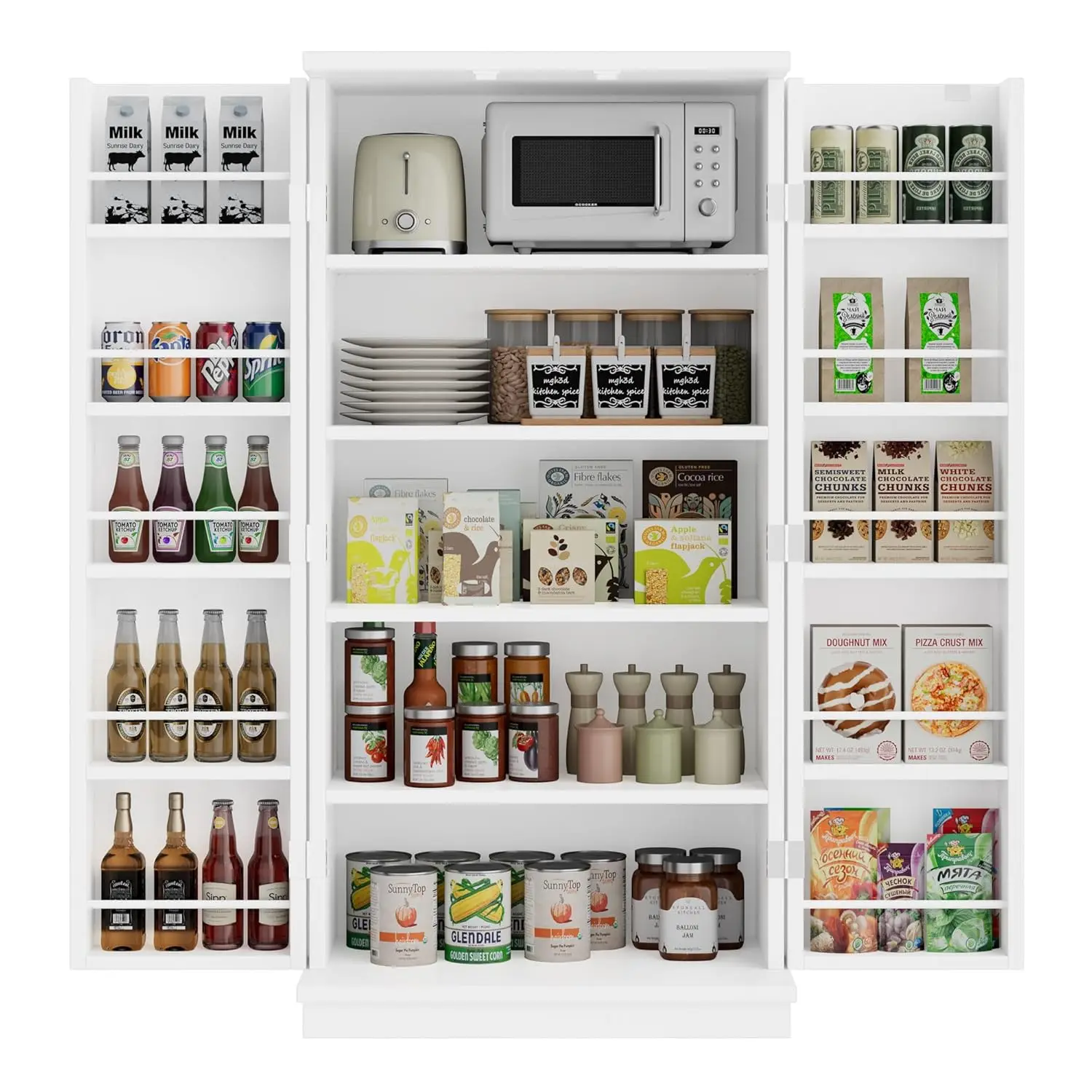 47in Freestanding Wood Pantry Storage Cabinet 6