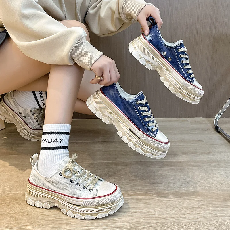 

Women's Vulcanized Shoes Retro Canvas Shoes Breathable Thick Soles Versatile Casual Shoes Fashionable Sneakers Women Shoes