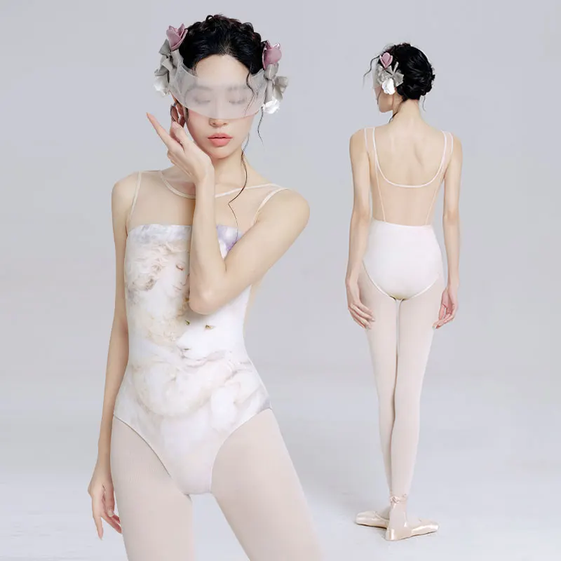 Women Ballet Leotard Printing Sleeveless Vest Dance Leotard Adult Bodysuit