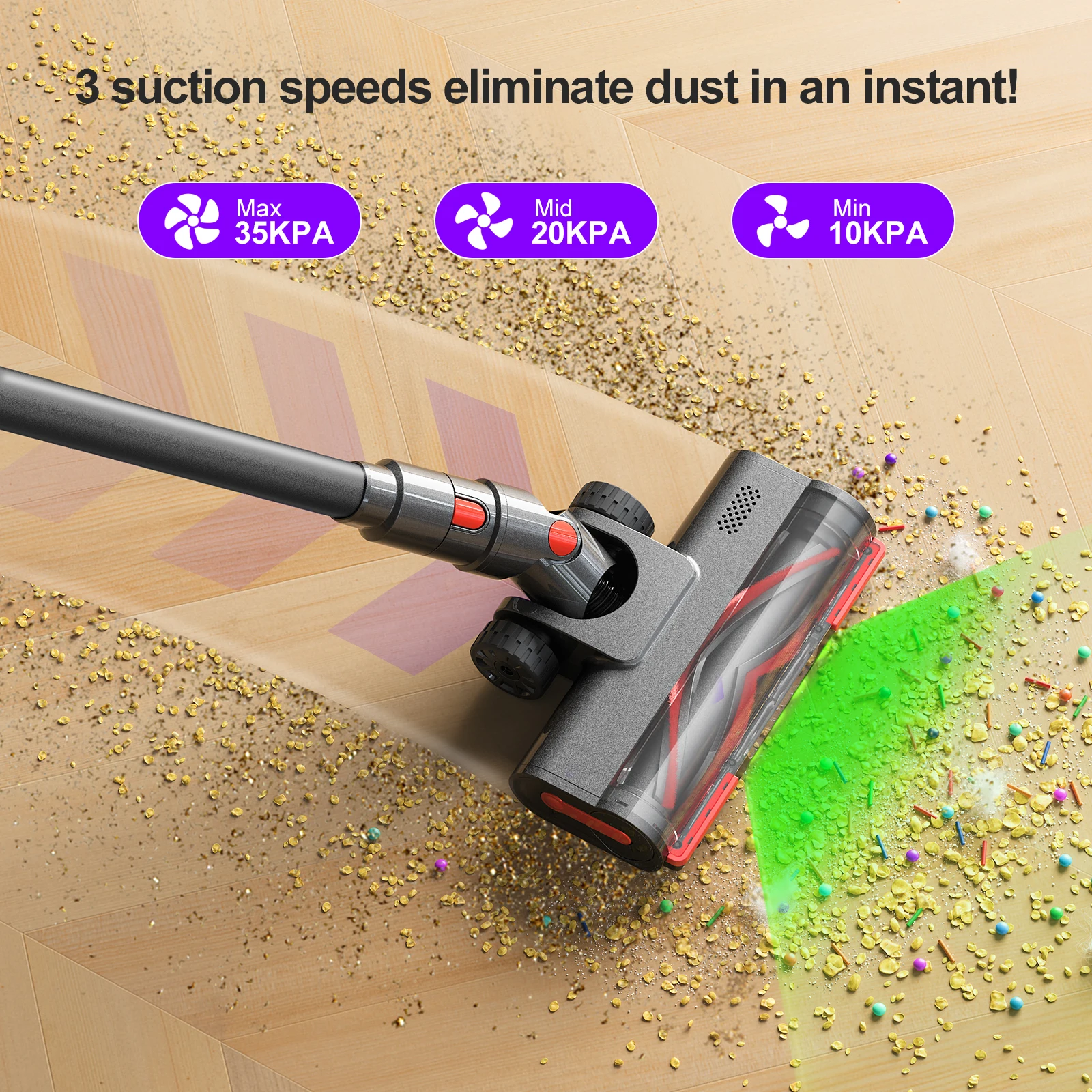 Aspirateur Balai Sans Fil Puissant 45KPa - Autonomie 50 Min - Portable Léger