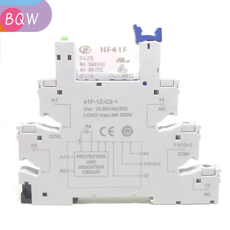 LED     ,  SSR , 41F-1Z-C2-1 HF41F 5-ZS 12-ZS 24-ZS, 5V, 12V, 24V, 230V, 6A, 1CO, 10 