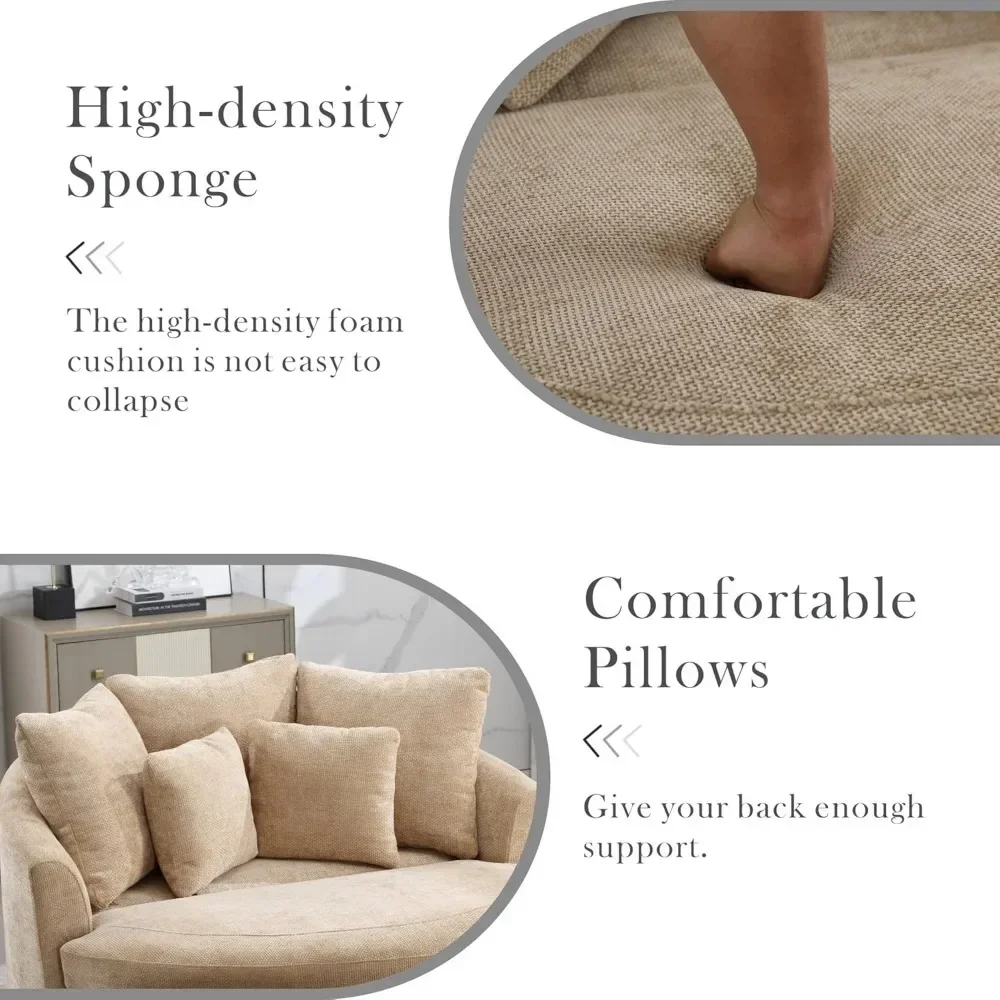 59.8" W Living Room Chair with Ottoman, Wheels, Knitted Chenille, Round Barrel Chairs Set, Extra Large Living Room Chair Set