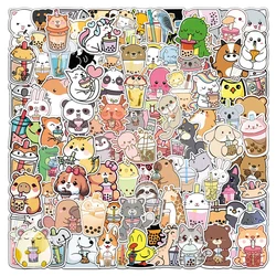 Cute Cartoon Animal Boba Tea Graffiti Stickers - Fun Decorative Decals for Suitcase, Guitar, and Laptop (50PCS)