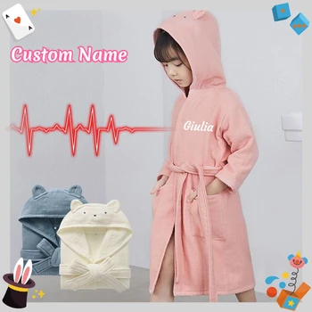 Personalized Cotton Baby Hooded Bath Robe Bear Bathrobe Customized Kid Robes for Boy&Girift Adult 1