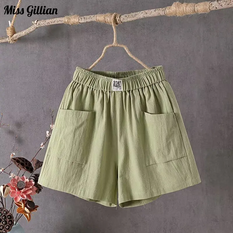 

Cotton Linen Shorts Women's Summer Pockets Mini Loose Thin Wide Leg Pants Casual Retro Literary Work Five Pants Female Clothes
