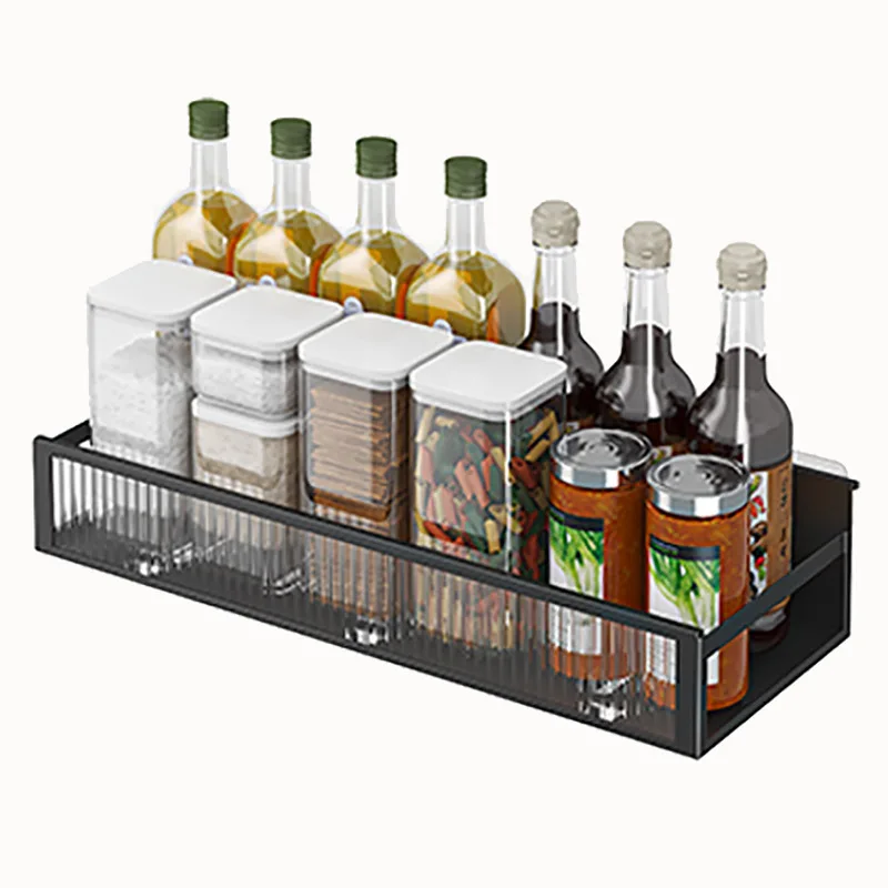 Kitchen Seasoning Rack Refrigerator Side Perforation-free Iron Rack Wall Hanging Kitchen Multi-layer Storage Organizer