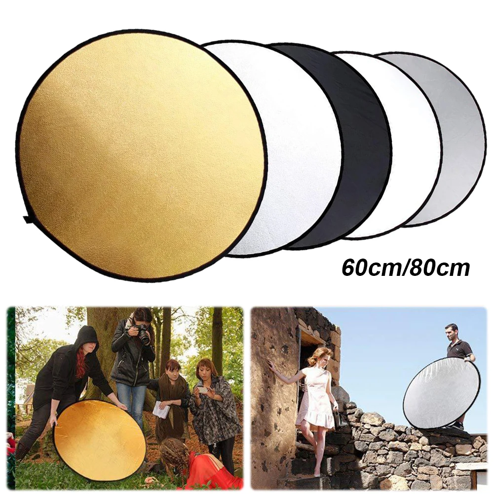 60cm/80cm 5-in-1 Light Reflectors Collapsible Multi-Disc Photo Reflector Reflector Panel Photos Round for Photography
