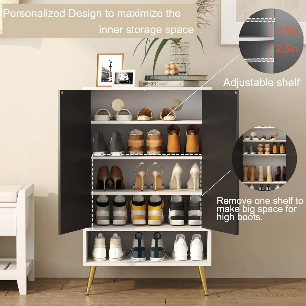 Shoe Cabinet,15 Pairs Shoe Rack Organizer Cabinet,Black Storage Cabinet for Narrow Entryway Closet