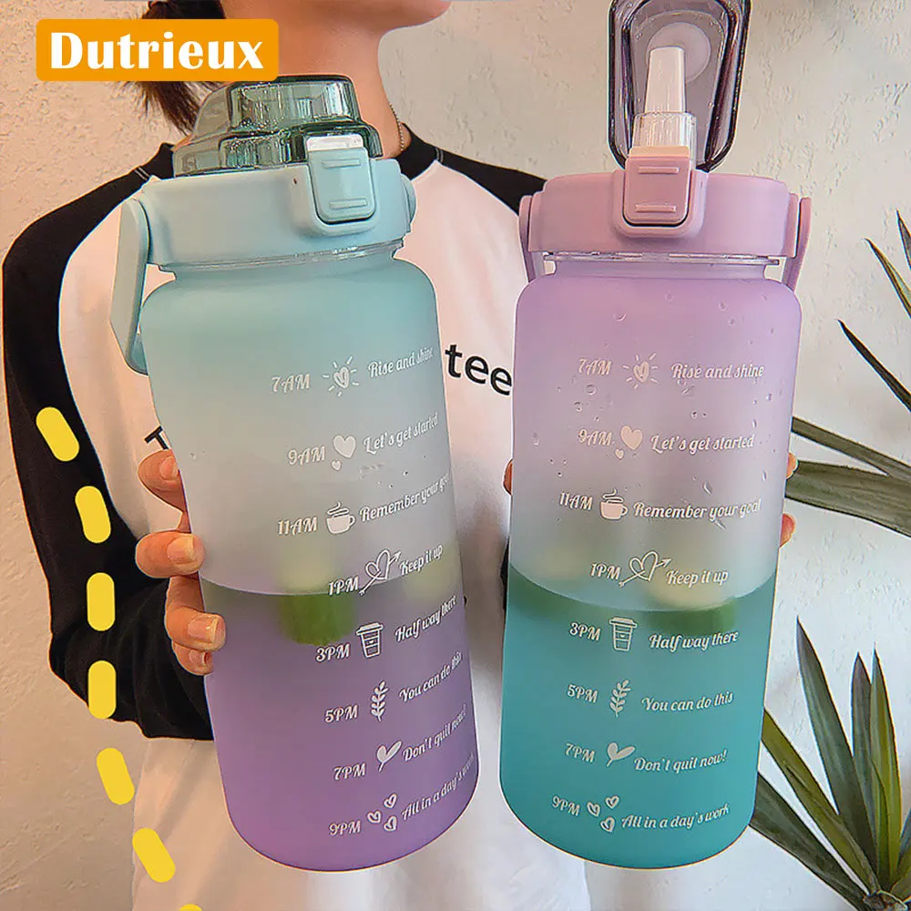 Dropship 2L Large Capacity Water Bottle With Bounce Cover Time Scale  Reminder Frosted Cup With Cute Stickers For Outdoor Sports Fitness to Sell  Online at a Lower Price