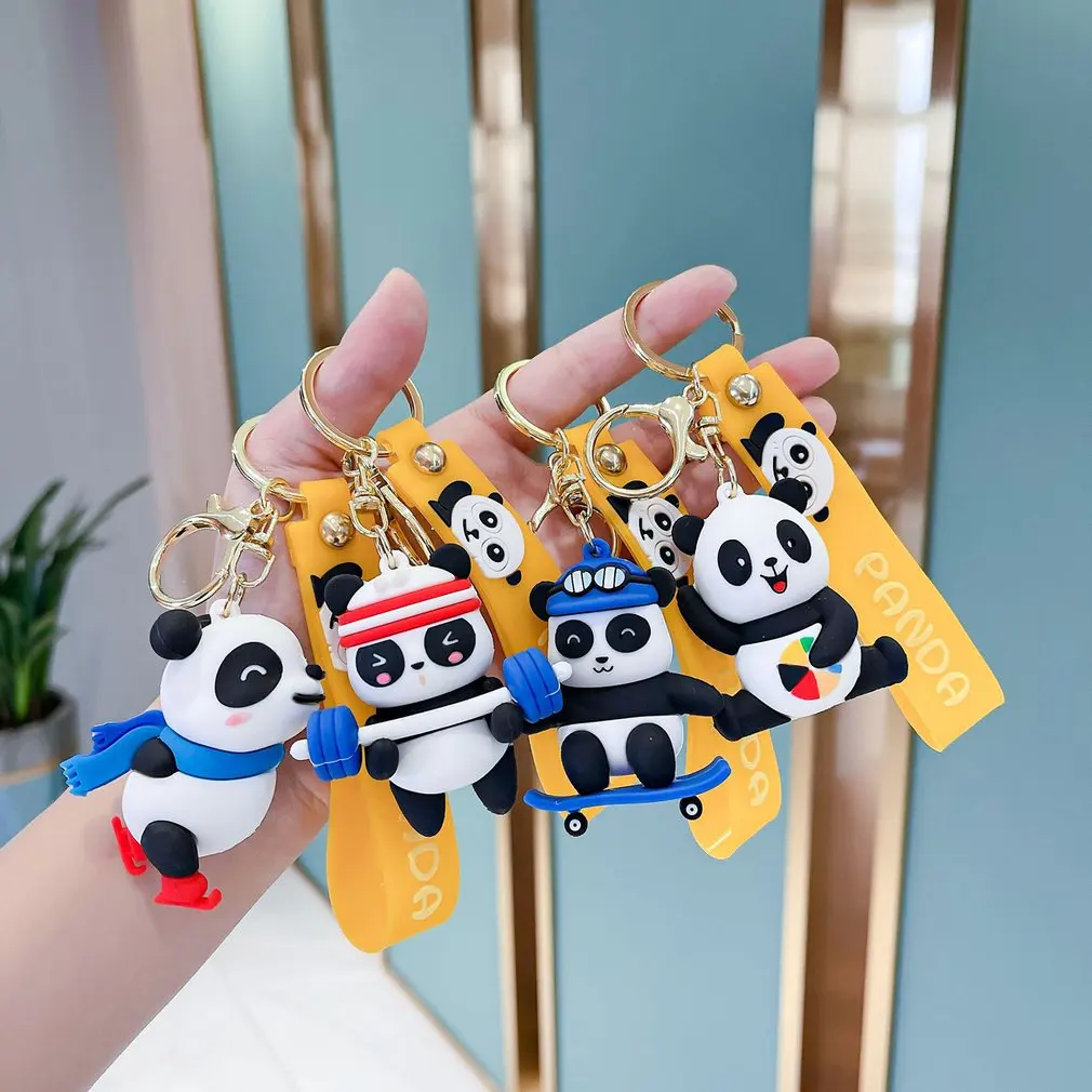 Fashion Stereo Cute Fitness Panda Keychain Key Ring Creative Cartoon Mobile Phone Bag Car Pendant Fun Key Chain Gifts
