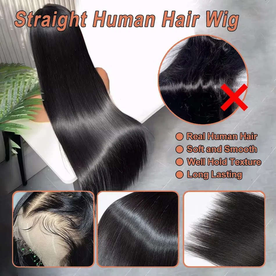 100% Human Hair Brazilian 5x5 Glueless Wear and Go Wig 28 30 40 Inch 13x4 13x6 HD Transparent Bone Straight Lace Frontal Wigs - Image 3