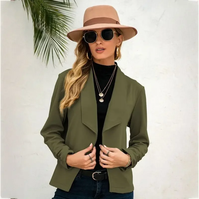 Women Solid Colors Buttonless Blazer Formal Clothing All Match Commute Casual Short Suit 2023 Office Lady New Fashion Blazers
