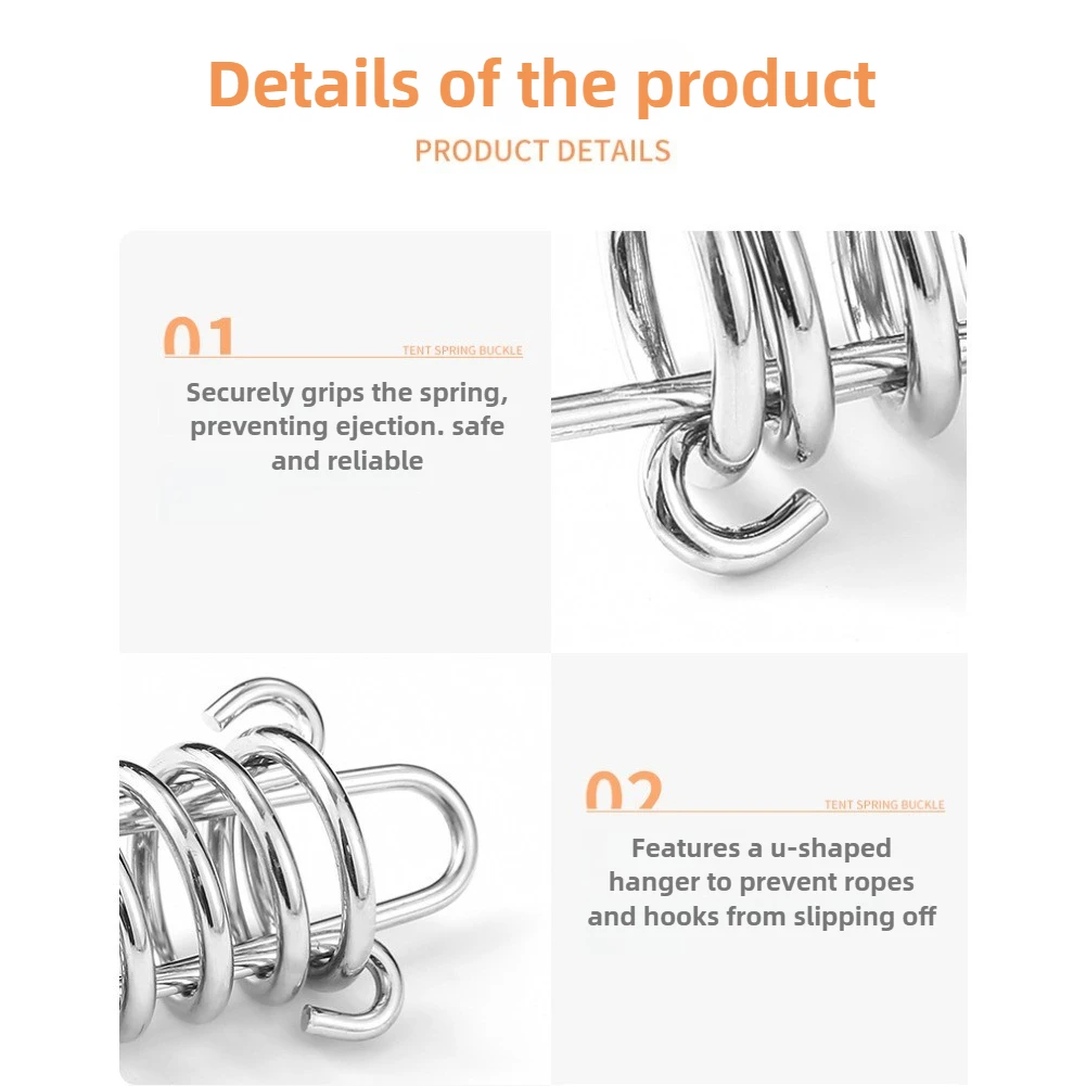 4/6Pcs Camping Tent Wind Rope Spring Buckle Tent Tensioner Deck Pegs Carabiner Clips Awning Tightener Fixed Hook