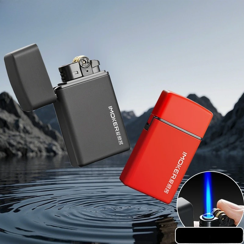 Windproof Inflatable Grinding Wheel Lighter Blue Flame Butane Lighter Cigarette Accessories Custom Men Gfits Black