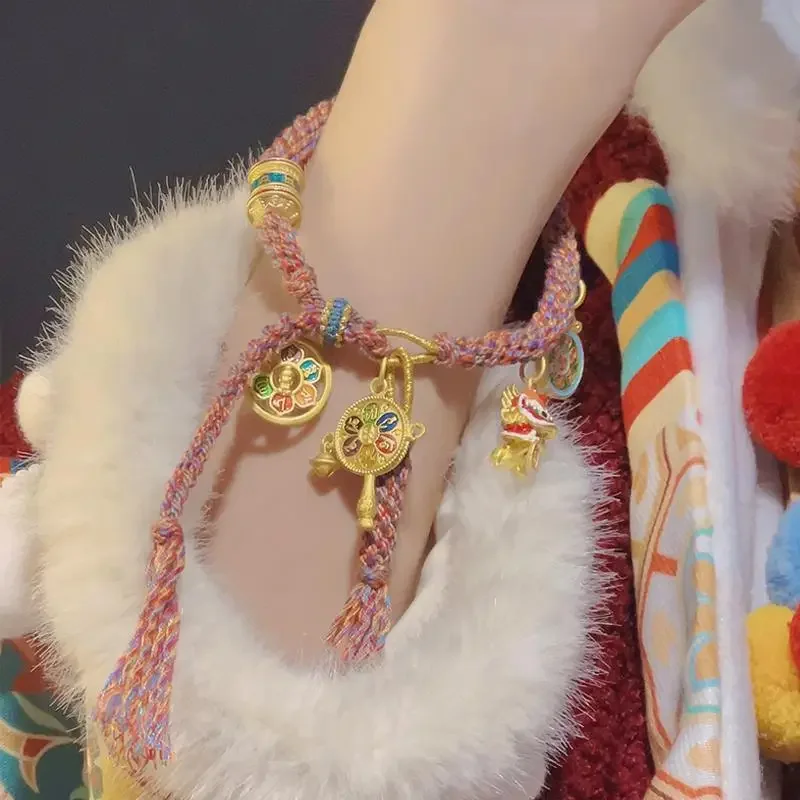 

Wild Strawberry Tibetan Couple's Woven Hand Rope Niche Bracelet Thangka Fortune-making Guarding Lucky Ethnic Style Bracelet