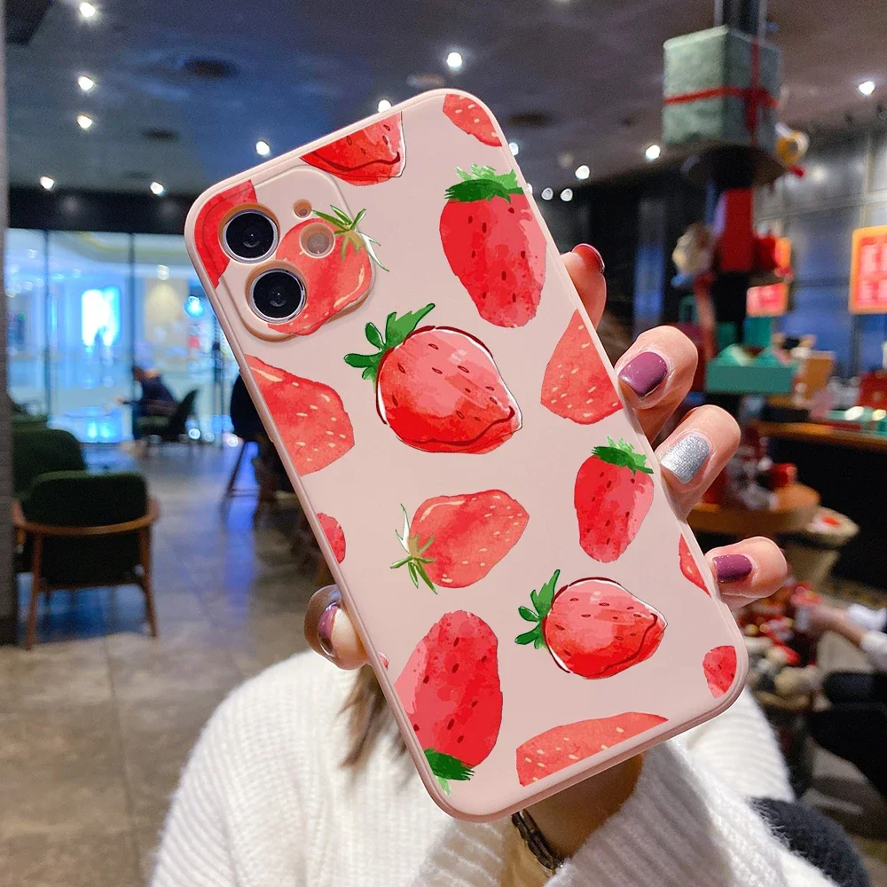 Summer Fruit Shockproof Pink Phone Case with Strawberry Design