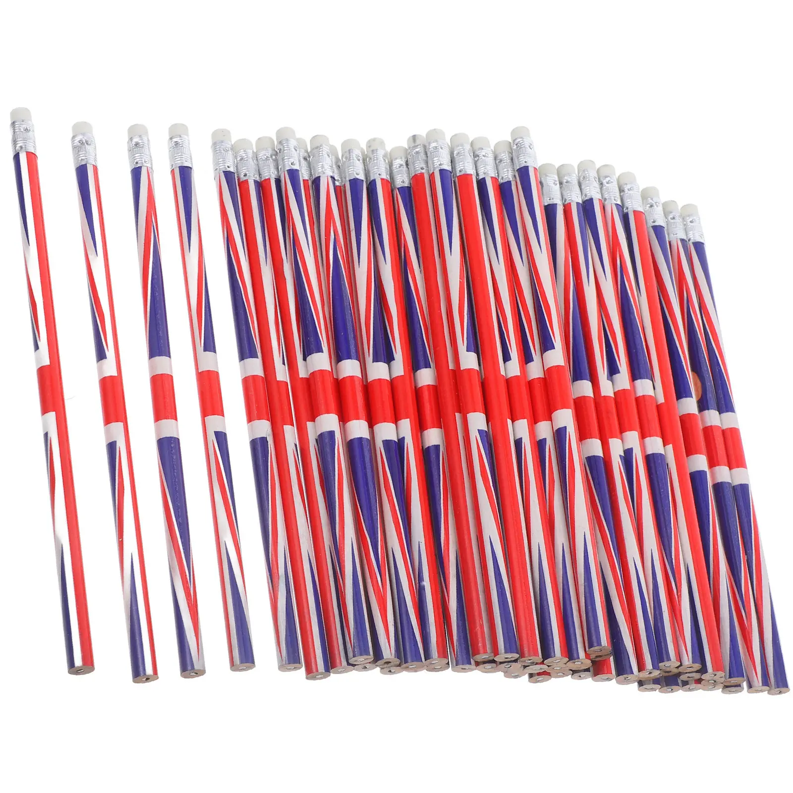 60Pcs 나무 연필 영국 국기 패턴 생일 축하를위한 긴 경량 필기 연필 학교 사무실 미술 스케치