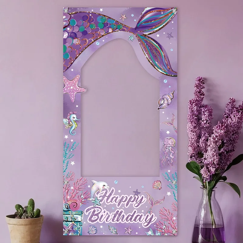 Meerjungfrau Thema Photo Booth Hintergrund Alles Gute zum Geburtstag Dekoration Unter Dem Meer Geburtstag Dekor Baby Shower Party Supplies – Detail 1