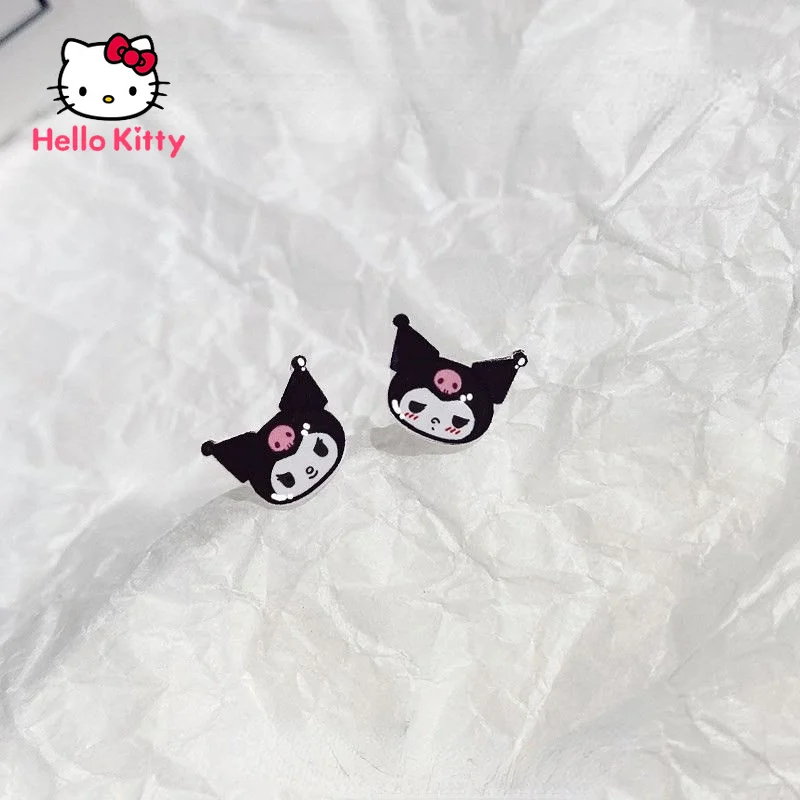 Ювелирные изделия Hello Kitty Kuromi Аксессуары S925 Серебряные серьги-иглы клипсы для