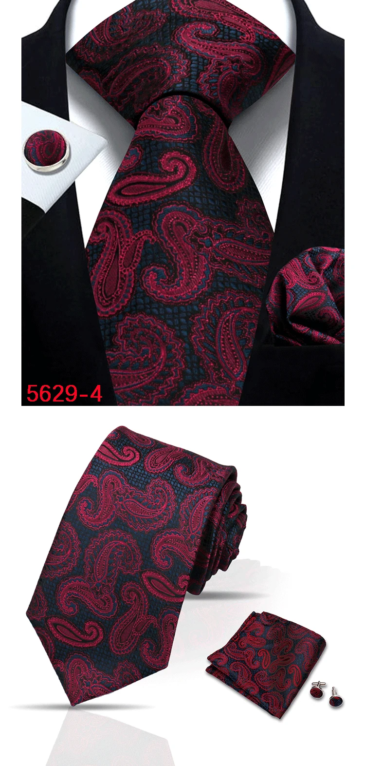 Herren-Krawatte, Paisley-Jacquard, gewebt, 8 cm, formelle Business-Hochzeitskrawatte, Einstecktuch-Set, Anzug-Krawatte, hochwertige handgefertigte Gravata – Detail 18
