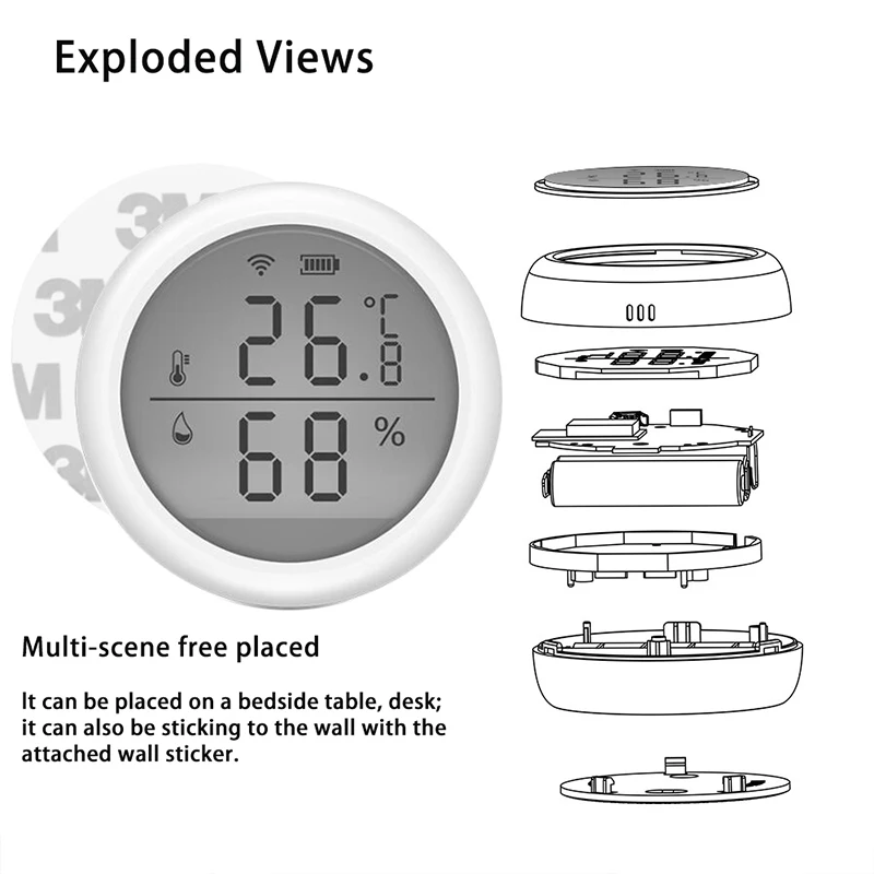 Dcenta WiFi Temperature and Humidity Sensor,Tuya Smart Hygrometer  Thermometer with LCD Display,Compatible with Alexa, App Notification Alert  