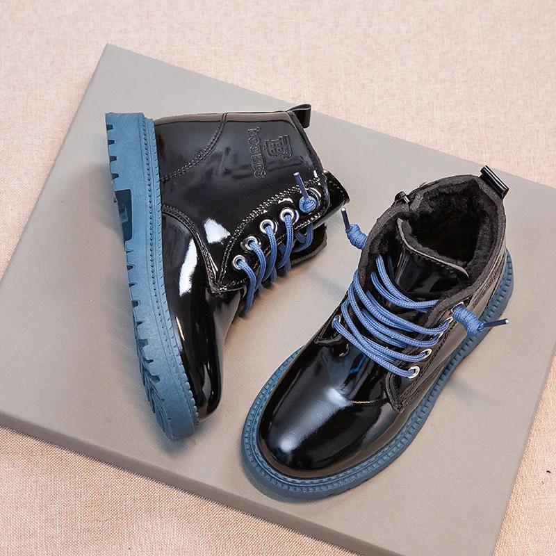 Mädchen-Stiefel, Schnür-Winter-Stiefeletten für kleine Mädchen, Plüsch-Schneestiefel, wasserdichte, rutschfeste Winterschuhe_voghion.com