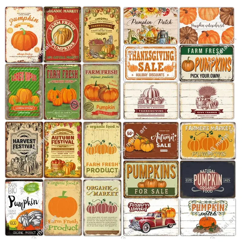 

Pumpkin Farmer Market Thanksgiving Decor Poster Classic Metal Tin Sign Art Painting Decoration Wall Plaques Vintag Metal Sign