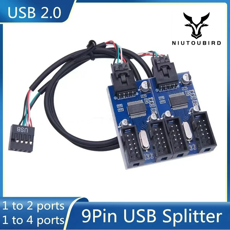 마더보드 USB 암 인터페이스 헤더 분배기, 케이블 어댑터, 9 핀 USB 허브 커넥터, 1-2 익스텐션