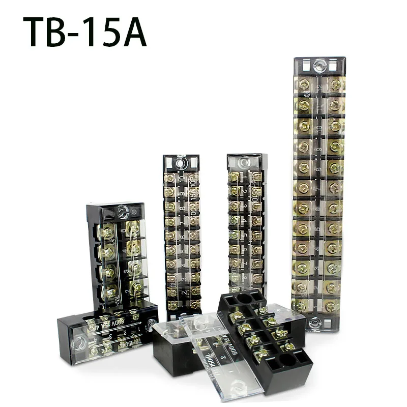Terminal block 1Pcs dual row barrier screw wire connector 600V 15A positions optional