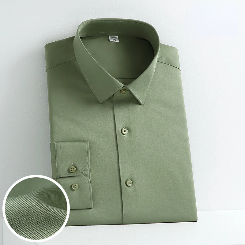Anti-wrinkle Elasticity Pure Color Work Shirt Men Casual Slim Fit Long Sleeve men casual shirts
