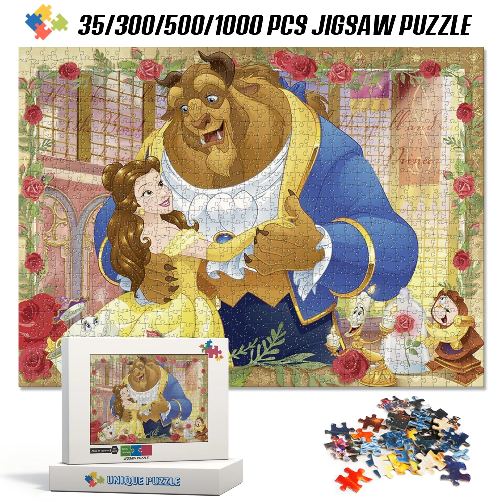 Disney Cartoon Jigsaw Puzzle Beauty and The Beast 35/300/500/1000 Pieces Jigsaw Puzzle Anime Tangram Kids Toys Christmas Gifts