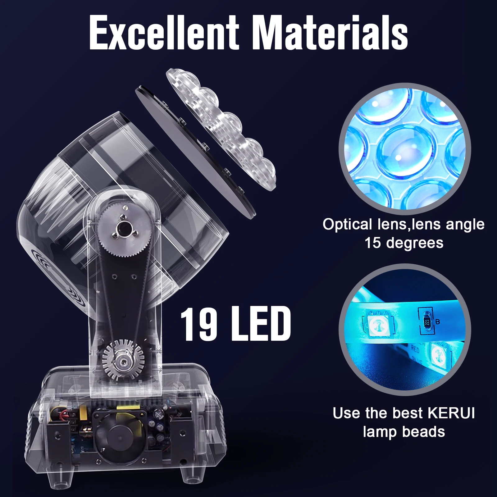 Moving Head Light 19x15W DMX512 High Brightness Light Wash Zoom Stage DJ Disco Bar Party Dance Hall KTV