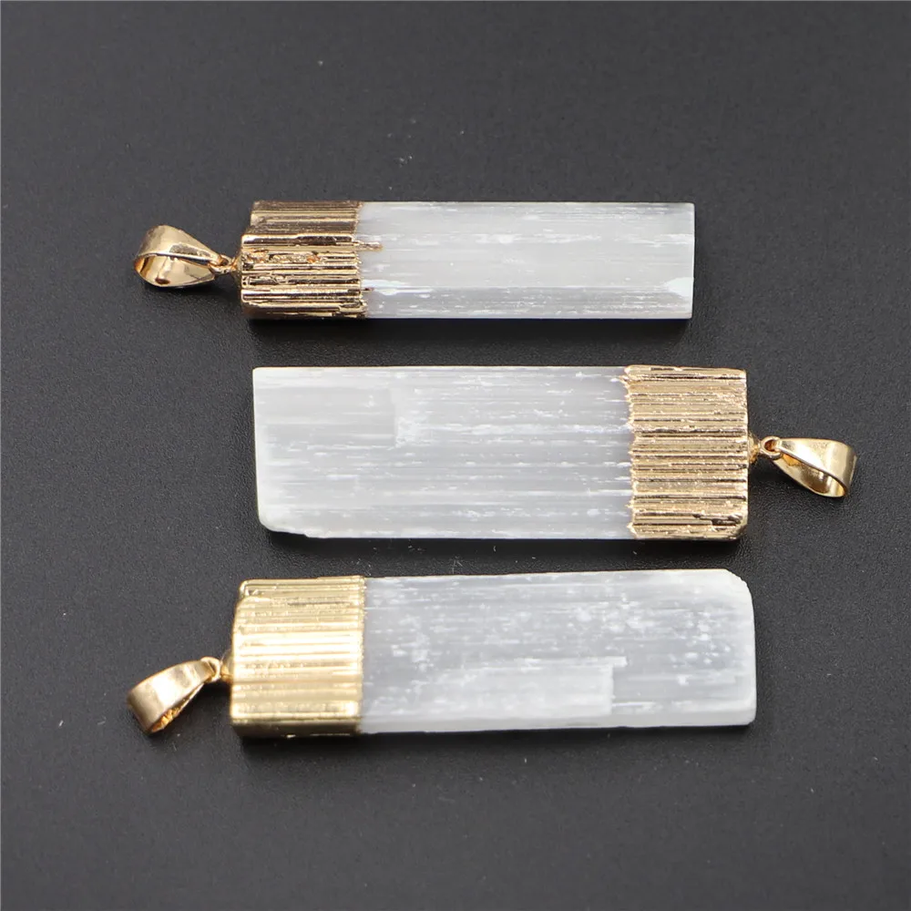 New Fashion Men Stone Rectangle Plaster Gypsum Ore Pendant Making Plated Gold Plaster Square Pendant Necklace Women Christmas