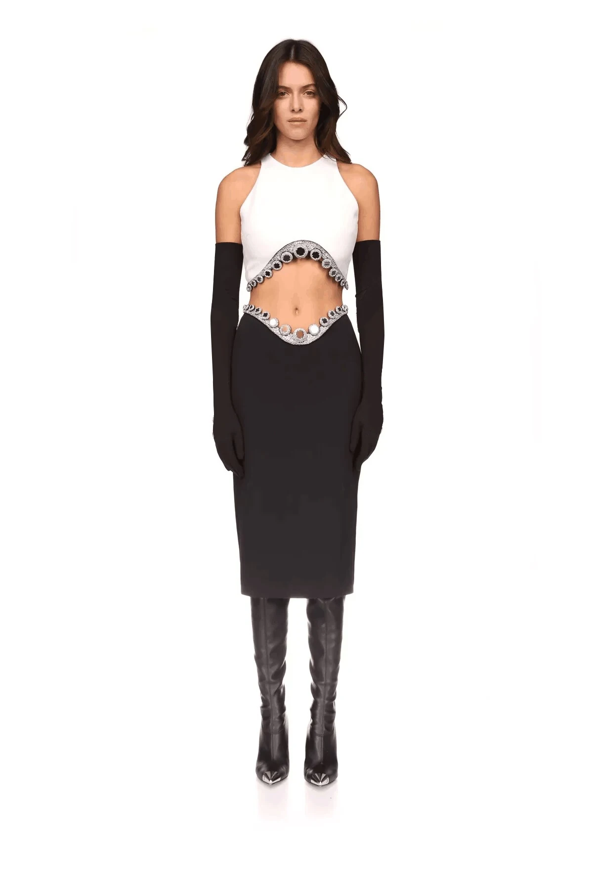 

High Quality Women Sexy 2 Pieces Bodycon Midi Bandage Dress Fashion Sequins With Golves Evening Party Celebrate Dress Wholesale