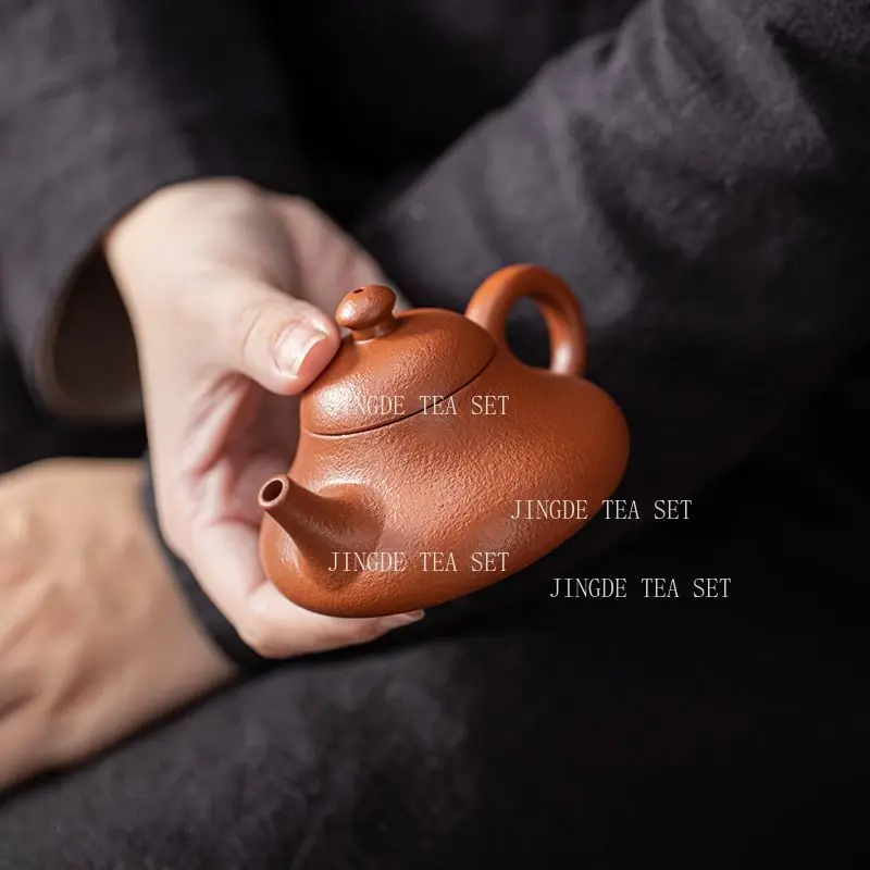 Yixing Teapot Handmade Small Capacity Xishi Teapot Household Chinese Kung Fu Tea Set Wrinkled Leather Handle Pot Tea Pot