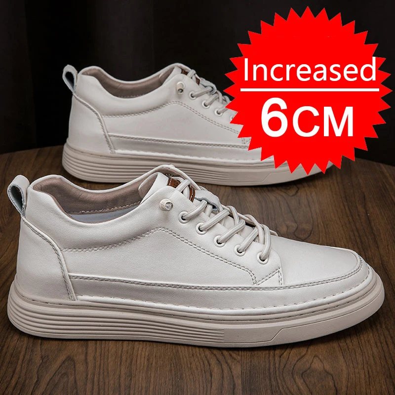 Men Genuine Leather Outdoor Casual Shoes New Height Increasing Shoes Lift Height Increase Insole Chunky Sneakers 4-6-8CM 36-48