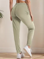 Women's High-Elasticity Ice Sliky Fiber Casual Pants Quick-Dry with Zipper Pockets Adjustable Drawstring Waist Lightweight - Image 3